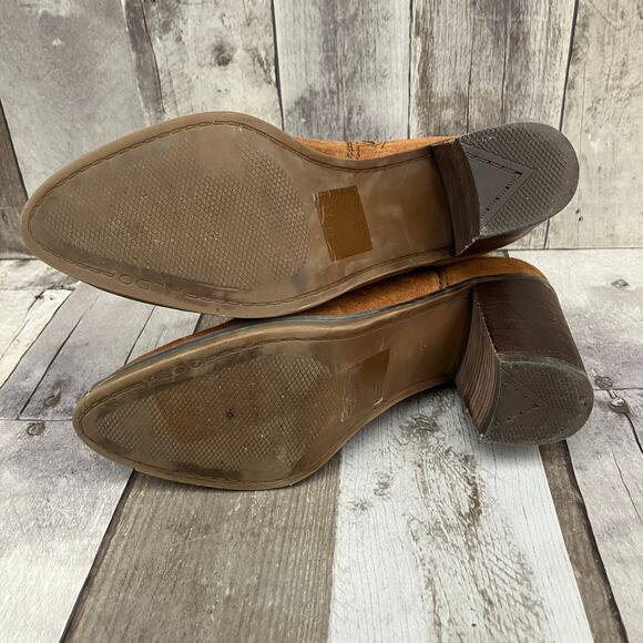 Aldo Suede Boots 8.5 Tan Leather Zipper Ankle Chunky Heel Western Boho Casual - Picture 10 of 14